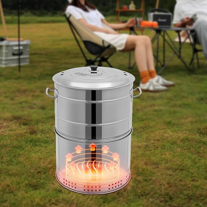Stainless Steel Barrel Charcoal Smoker Large Portable Charcoal Grills 26 Inch BBQ Grill for Outdoor Cooking Barbecue Party