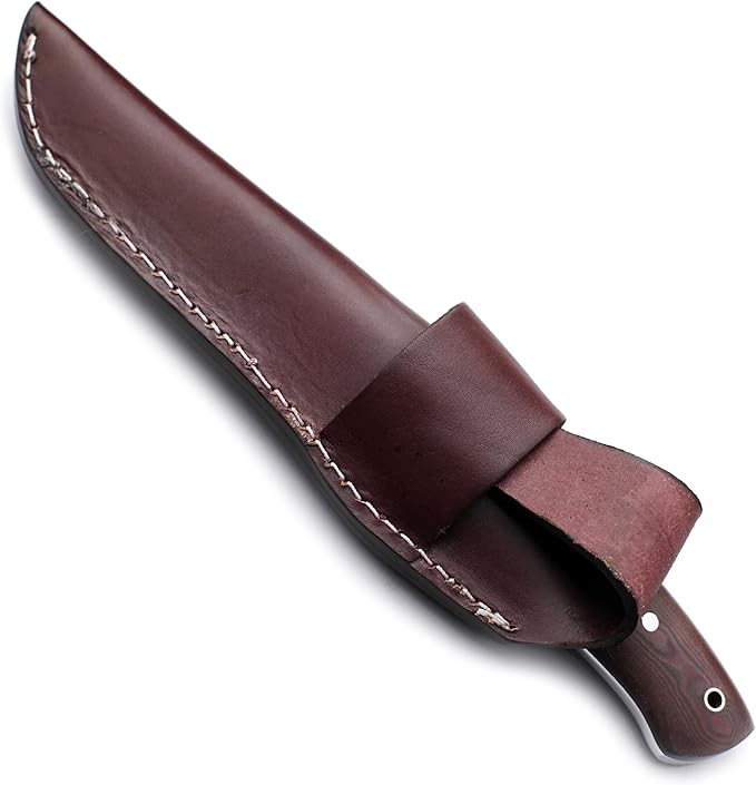 GCS Handmade Brown Micarta Handle D2 Tool Steel Tactical Hunting Knife with leather sheath Full tang blade designed for Hunting &amp EDC GCS 128