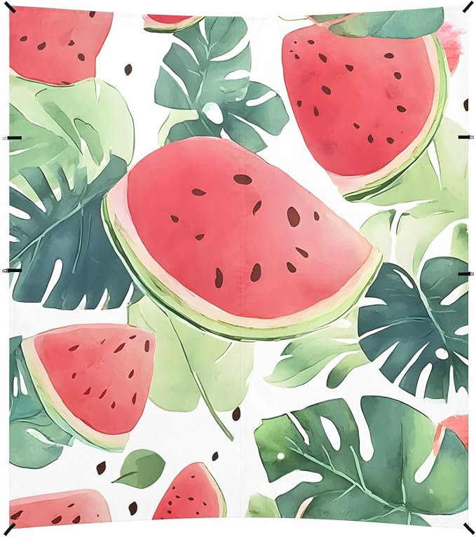 ALAZA Watermelon Tropical Leave Pattern Beach Tent Sun Shelter Portable Canopy Sunshade for Outdoor Camping Picnics Backyard Fun 10x9 ft