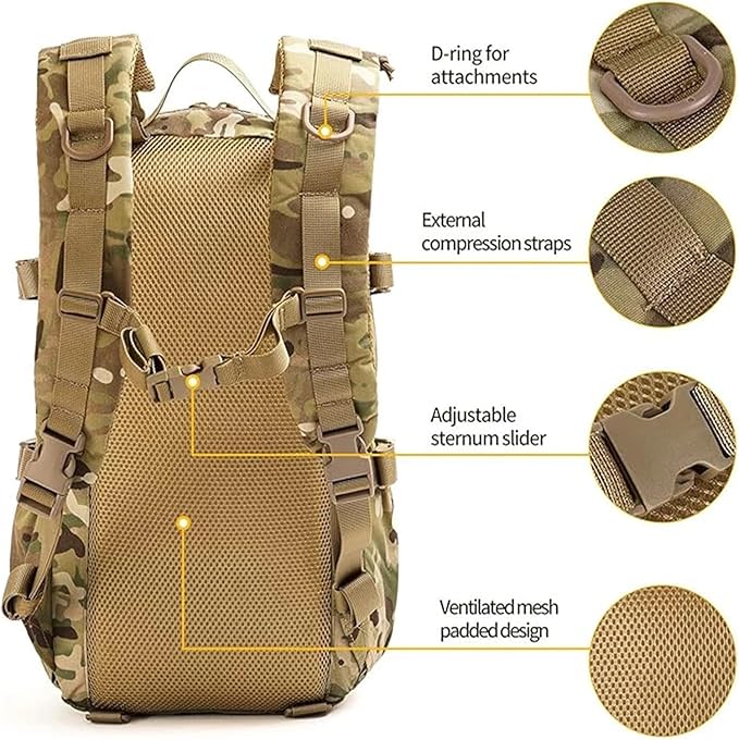 Genérico Compatible For Tactical Backpack Men Military Assault Pack Outdoor 20L Bag Hiking Rucksack(CP)
