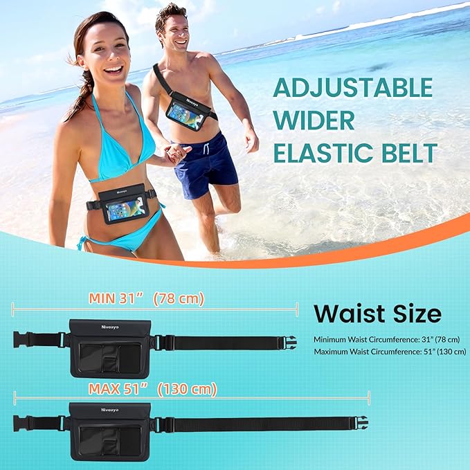 Niveaya Double Space Waterproof Fanny Pack IPX8 Waterproof Dry Bag Waist Pouch for Beach Kayaking Swimming Boat Travel Essentials Waterproof Phone Bag &amp Passport Holder for Women Men(2 Pack)