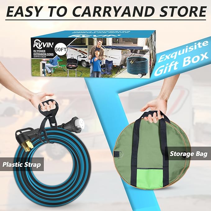 50 Amp 50 Feet RV Extension Cord 14-50P to SS2-50R Heavy Duty STW Generator Extension Cord for RV Camper and Generator to House with Locking Connector ETL Listed (Black&ampBlue)