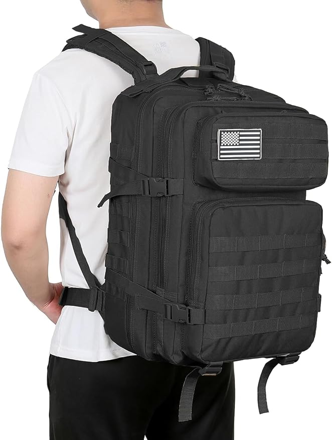 50L Tactical Backpack Training Gym Fitness Bag Outdoor Hiking Camping Army Molle Backpacks for Men Travel (Black)