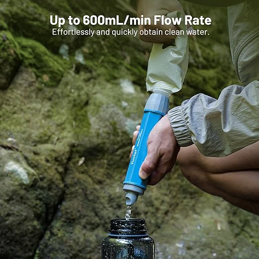 Squeeze Water Filtration System for Hiking Camping Travel and Emergency Preparedness (5 Water Filter Straw 4 Squeezable 34-Oz Water Pouch)