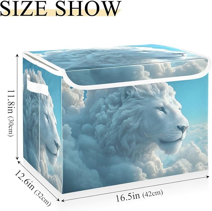 Storage Cube with Lid Cloud Lion Print 16.5×12.6×11.8 IN Collapsible Large Capacity Foldable Storage Basket Bin Organizer