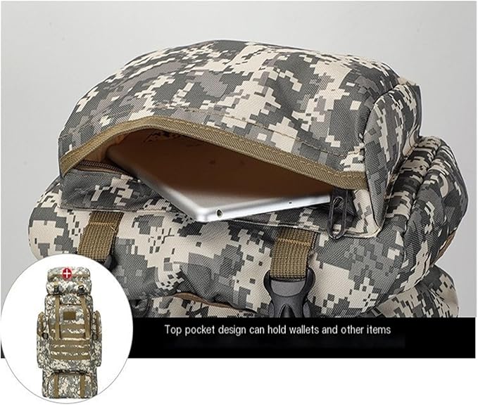 80L Tactical Backpack Camouflage Large Capacity Water-resistant Hiking Bag Outdoor Sports(Brown green)