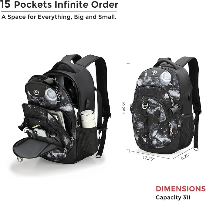 Swissdigital Laptop Backpack with USB Charging Port Travel Backpack Fits 15.6 inches Computer 31L Backpack for Men Starry Sky | SD803-98