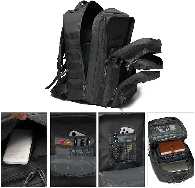 Tactical Backpack for Men Bug Out Bag Army Pack Rucking Backpacks 45L MOLLE Military 3 Day Hiking Rucksack (Black)