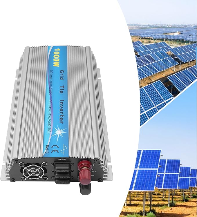1000W Micro Inverter Grid Tie Solar Inverter MPPT Pure Sine Wave DC10.8-32V to AC110V Automatic Identification Power Inverters for 18V Solar Panel &amp 24V Battery Silver