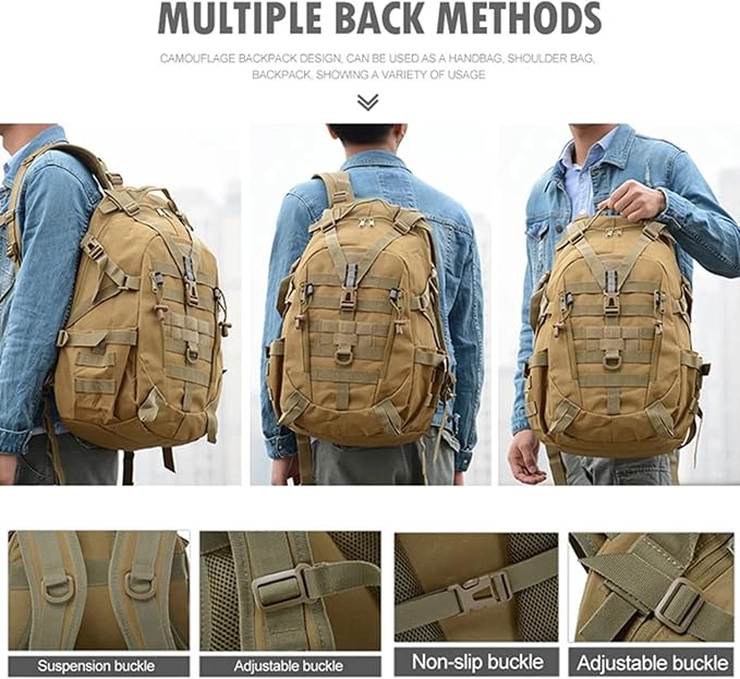 Tactical Backpack with Reflective Bars for Men Military Molle Bag 35L Army 3 Day Assault PackHiking Daypacks for Camping Trekking Hunting Traveling MotorcycleKhaki