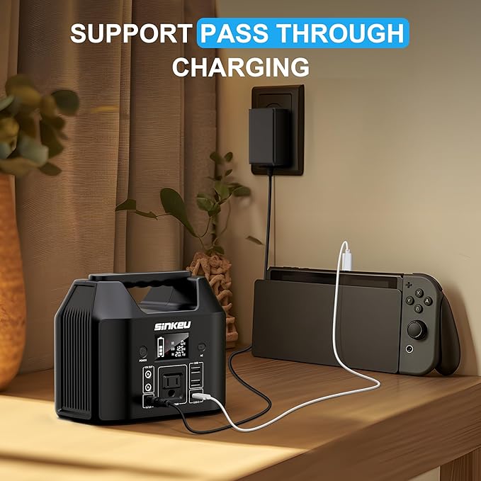 SinKeu Portable Power Station 122.8Wh LiFePO4 Battery Solar Generator for Home Use 150W Power Bank with AC Outlet for Camping RV Emergency Backup