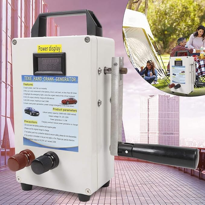 Hand Crank Charger Generator Portable Power Station with Charging and Firewire Clamp 150W Manual Power Supply Emergency Charger for Camping Outdoor Mobile Phone Computer Charging(TK-150W-S)
