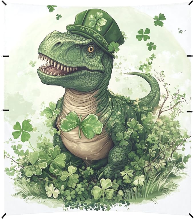 ALAZA Happy St. Patrick's Day Shamrock Dinosaur Beach Tent Sun Shelter Portable Canopy Sunshade for Outdoor Camping Picnics Backyard Fun 10x9 ft