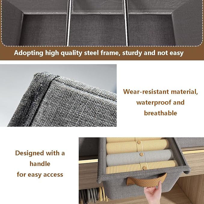 4PCS Foldable Storage Box with Lid - Extra Large Fabric Closet Organizer for Clothes 18.5x11x7.9 Inch Canvas Bin Collapsible Design for Bedroom Shelf Closet Underbed (Grey)