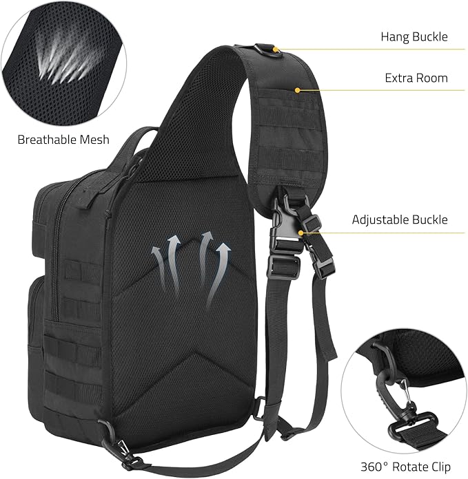 CVLIFE Tactical Sling Bag Backpack for Men Military Shoulder Sling Bag Molle Detachable Tactical Bag with Bottle Holder Hidden Pocket Daily Day Pack Work Bag for EDC Hiking Black