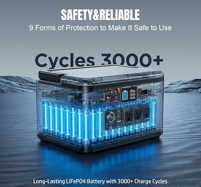 Portable Power Station 650W (1200W Peak) 576Wh Solar Generator LiFePO4 Battery 3.5 Hour Fast Charging Solar Generator for Home &amp Emergency Backup Hurricane CPAP (Solar Optional)