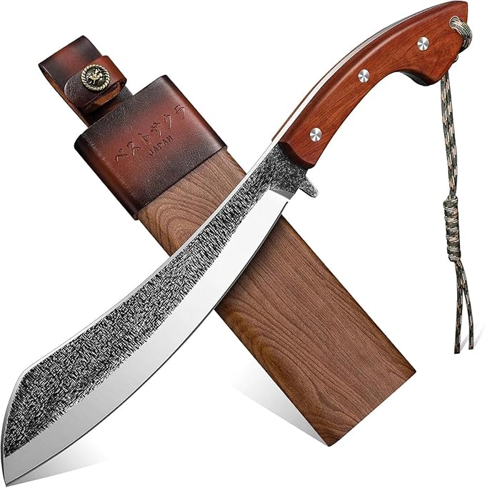 Golden Bird Parang Machete Knife - 9.5 Inch Heavy Duty Machete for Cutting TreesBushcraftSurvivalOutdoor Hunting and Camping - Full Tang with Wooden Sheath - Yard Work Tool for Men