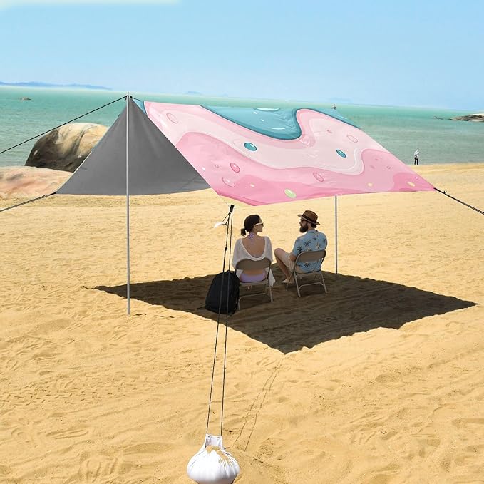 ALAZA Cute Ice Cream Pattern Beach Tent Sun Shelter Portable Canopy Sunshade for Outdoor Camping Picnics Backyard Fun 10x9 ft