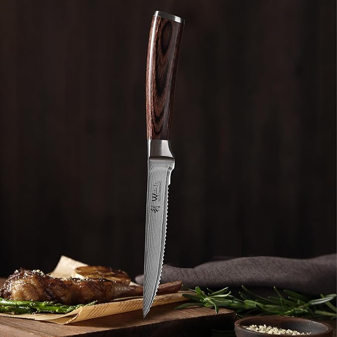 Wakoli EDIB 4-Piece Damascus Steak Knife Set – Professional Dining Kitchen Knives with VG10 Core Blades 67-Layer Damascus Steel &amp Ergonomic Pakkawood Handles – Premium Steak Cutlery in Gift Box