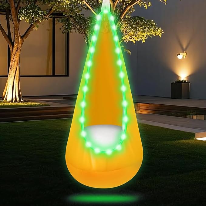 Light Up Kids Pod Swing Seat Upgraded Kids Hanging Hammock with LED Lights Swing Chair for Indoor &amp Outdoor (Orange)