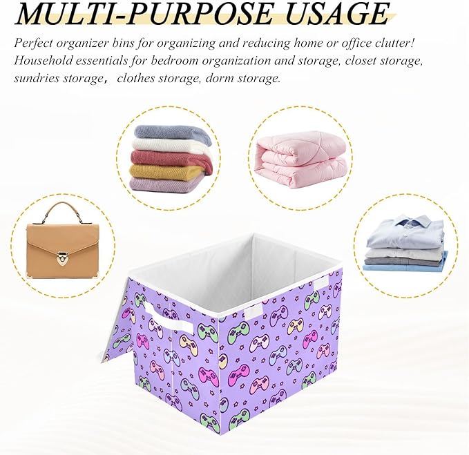 Storage Box Gaming Gamepad Pattern Closet Storage Bins with Lids Foldable Oxford Fabric Storage Box for Home Bedroom Closet Office (16.5x12.6x11.8 in)