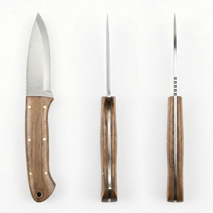 3.74 inches Bowie Knife Full-tang D2 Steel Fixed Blade Walnut Handle Hunting Knife with Leather for Camping Hiking Survival