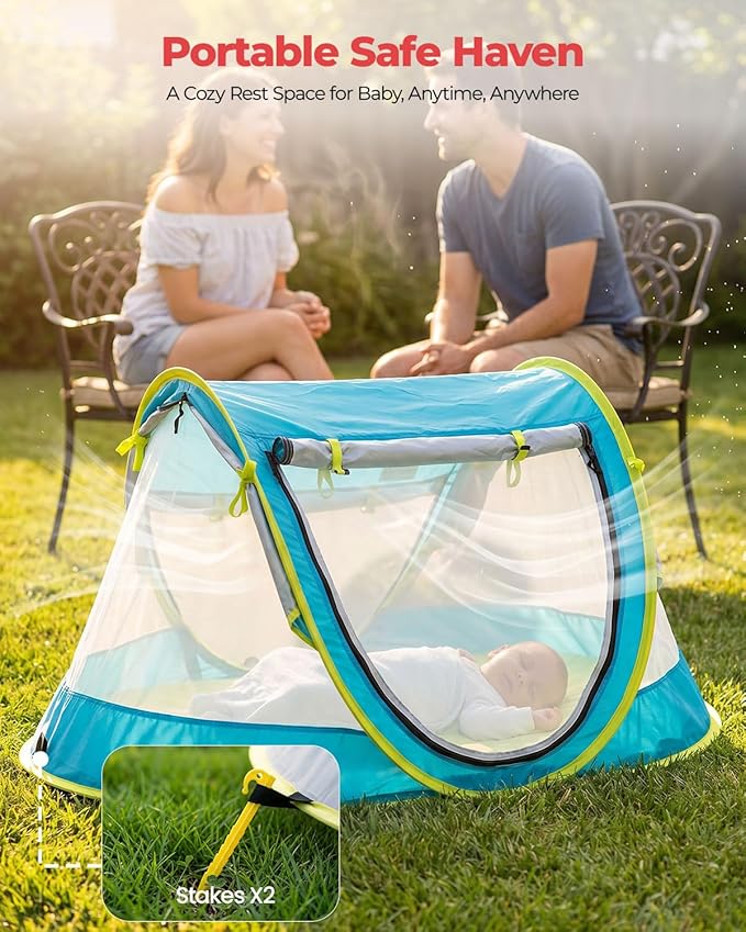 Poray Portable Baby Beach Tent with UPF 50+ Sun ShelterMosquito Net and Sunshade Ideal Pop Up Kids Travel Tent with Carry Bag &amp 2 StakesOutdoor Indoor Play and Sun Protection