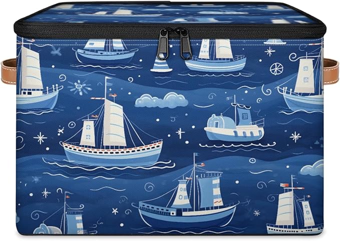 Storage Bins with Lids Cartoon Ship Storage Basket Clothes Organizer with Handles Closet Storage Containers for Clothing Bedding Blanket