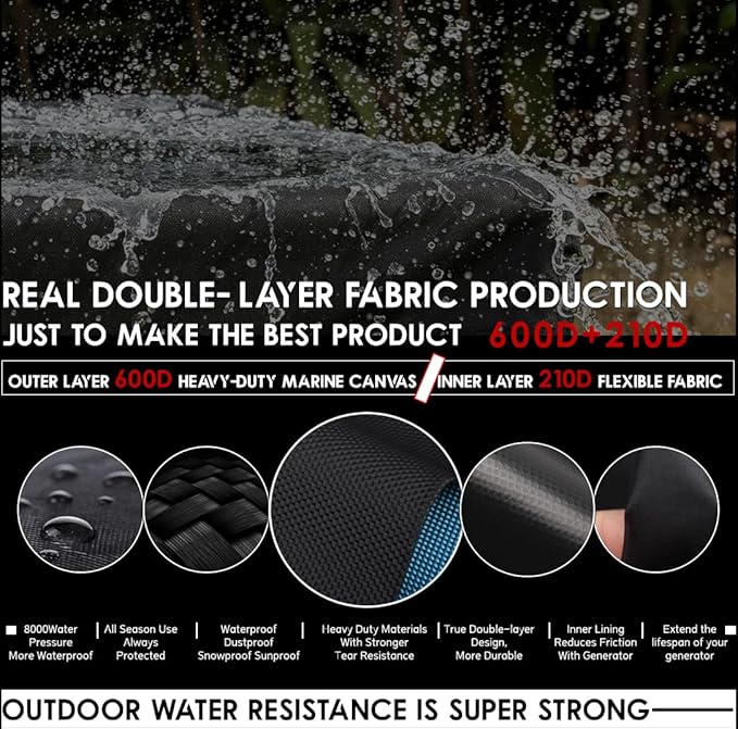 Runtime Generator Cover 100% Waterproof Generator Cover Double Layer Design All Weather Use Extra Heavy Duty 600D Water Resistant Polyester Tarp 32x24x24 Tear-resistant black.