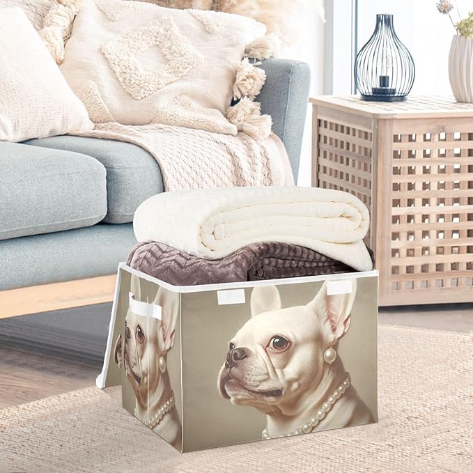 Storage Cube with Lid Elegant Pug Print 16.5×12.6×11.8 IN Collapsible Large Capacity Foldable Storage Basket Bin Organizer