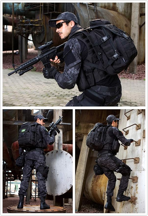 40L Tactical Military Molle Backpack Water&ampAbrasion Resistant Outdoor Hunting Trekking Bag (Black scorpion Camouflage)