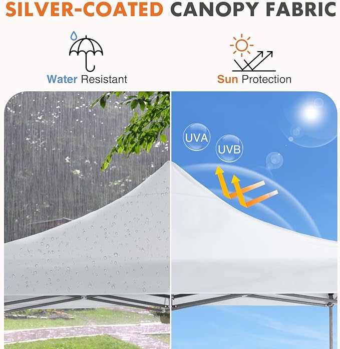 10 x 10ft Pop Up Canopy Tent Easy Setup Outdoor Shade Instant Portable Sun Shelter Canopy Tent for Parties Camping BeachWhite