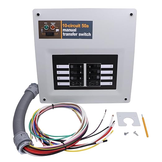 50 Amp 240V Manual Transfer Switch Kit Indoor Pre-Wired 10-Circuit Selector Compatible with Generac 9854for Portable Generators Such as XG10000E XP10000E GP15000E and GP17500E
