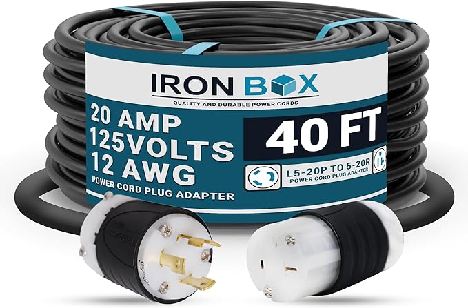 IronBox Electric NEMA L5-20P to 5-20R Power Cord Plug Adapter - 20A 125V12 AWG - UL Listed Heavy Duty Adapter Cable for Generator Data Centers Computers Outdoor Events &amp More (Custom Built 4