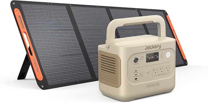 Jackery Solar Generator 1000 v2 with 200W Solar Panel 1070Wh Portable Power Station LiFePO4 Battery 1500W AC Output 1 Hr Fast Charge for Camping Emergency RV Off-Grid (Dune White)