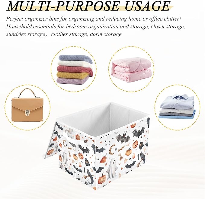 Halloween Baskets Collapsible Storage Bins with Lids Bats Pumpkins Halloween Storage Boxes Clothes Baskets for Organizing