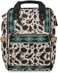Cowhide Aztec Diaper Backpack/Cow Print Travel bag/Southwestern Shoulder bag/Cowgirl Bag/Aztec Western Longhorn Bookbag/Western Carry On