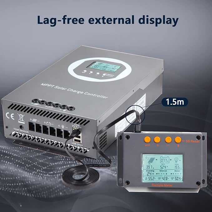 100A MPPT Solar Charge Controller 12V/24V/36V/48V Auto PV 150V Max Input 100A Solar Panel Regulator 5000W Max Input Power AGM/Gel/Flooded/Lithium Battery Compatible