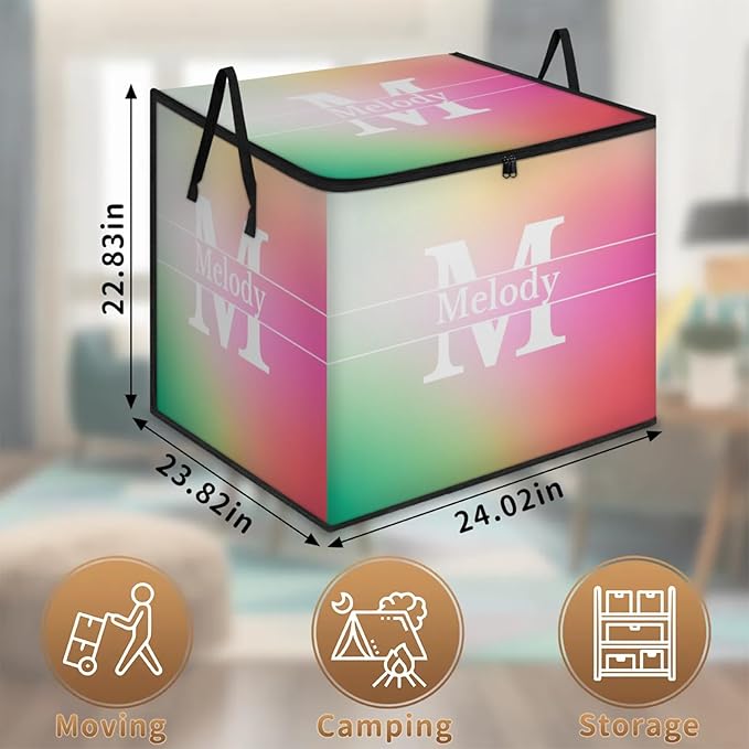 Personalized Extra Storage Bins with Lid Customized Name Initial Letter Jumbo Storage Basket Rectangle Clothes Organizer for Organizing Kids and Pets Toys Shelf Closet Gradient Pink with Purple