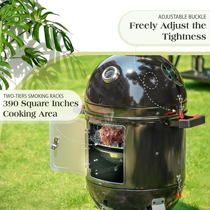Sophia &amp William 18-Inch Vertical Charcoal Smokers BBQ Grills with Porcelain-Enameled Smoking Chamber &amp 2-Layer Smoking Shelves Outdoor Smokers &amp Tabletop Grill Combo for Barbecue Camping