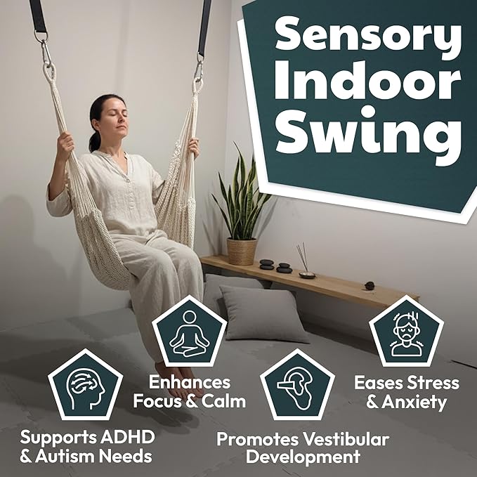 Abby &amp Noah Improved Sensory Swing for Adults &amp Kids (Large - 108x75) | Autism &amp ADHD Indoor &amp Outdoor Therapy Swing | Ceiling Hanging Sensory Hammock | Kids Indoor Swing | Holds Up