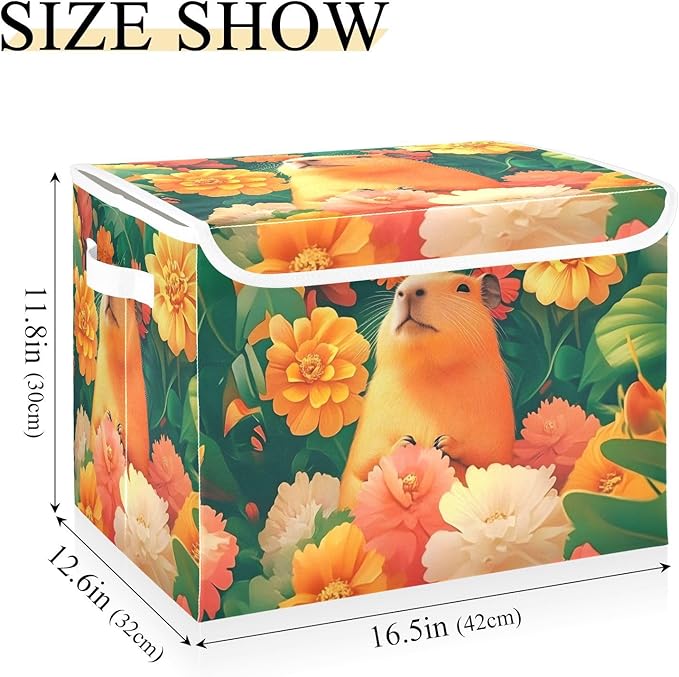 Storage Cube with Lid Tropical Capybara Print 16.5×12.6×11.8 IN 1 Pack Collapsible Large Capacity Foldable Storage Basket Bin Organizer