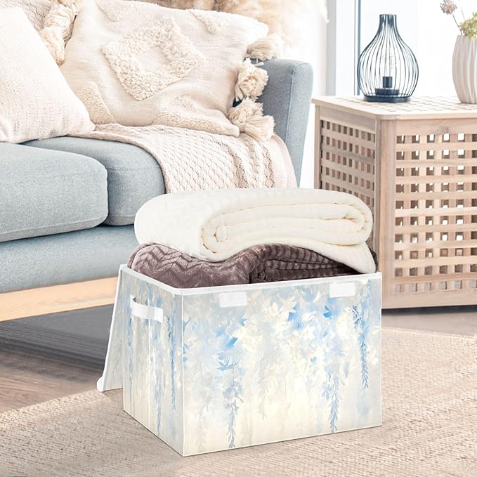 File Organizer Box White Wisteria Storage Bin with Lid Foldable Baskets for Office Document Storage 11.8x12.6 x16.5