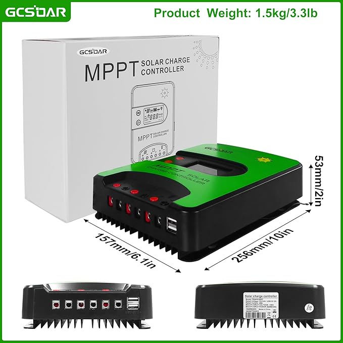 MPPT Solar Charge Controller 40A 12V 24V Auto Max PV 100V Built-in WiFi Adapter APP Remote Monitor Solar Panel Regulator LCD Display for Gel Sealed Flooded LifePo4 User