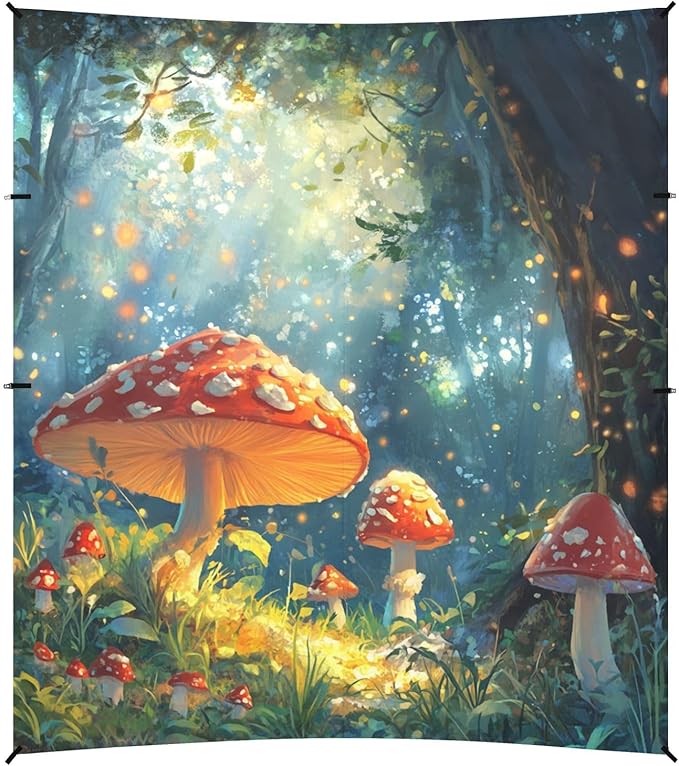 ALAZA Cute Mushroom Forest Beach Tent Sun Shelter Portable Canopy Sunshade for Outdoor Camping Picnics Backyard Fun 10x9 ft
