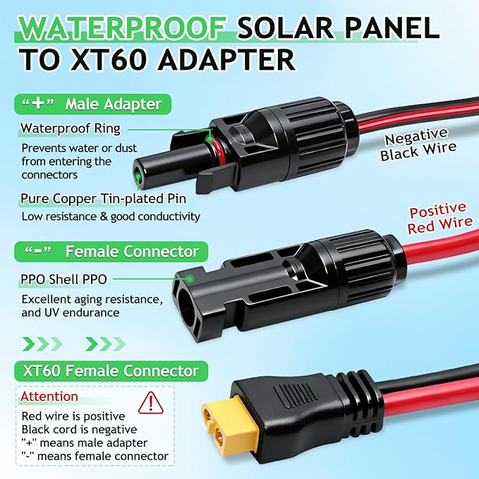 WFPOWER Solar Panel Connector to XT60 Connector Cable 20FT 10AWG Solar to XT60 Charge Extension Cable (Plug Female) Cables for RV Folding Portable Power Station Solar Generator
