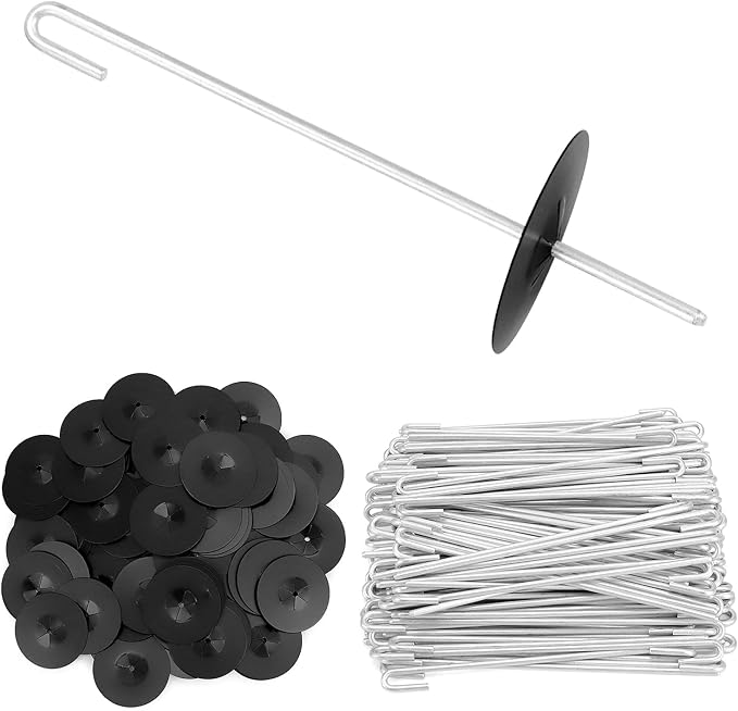 QWORK 200-Pack Stainless Steel Solar Panel Guard Clips with Self-Locking Washers and J Hooks –UV-Protected Animal Guard Fastener Clips for Bird Wire &amp Pigeon Fencing 38mm Clip Width
