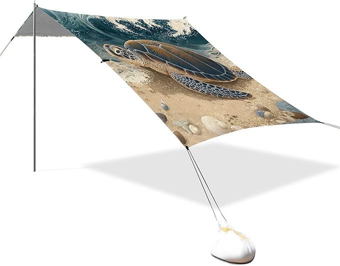 ALAZA Sea Turtle on Beach Beach Tent Sun Shelter Portable Canopy Sunshade for Outdoor Camping Picnics Backyard Fun 10x9 ft
