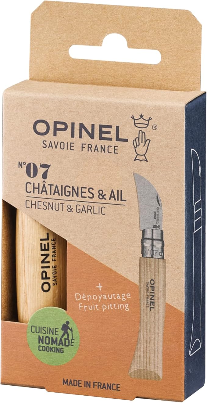 OPINEL No.7 Folding Chestnut and Garlic Knife European Chestnut Wood Handle 12C27 Stainless Steel Blade