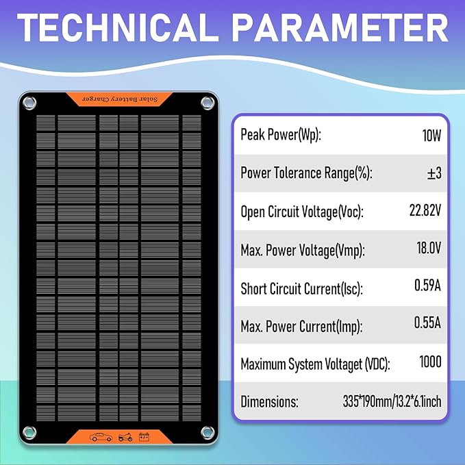 12 Volt 10 Watt Solar Car Battery Charger &amp Maintainer Solar Panel Trickle Charger with Alligator Clip&amp Cigarette Lighter PlugAdapter for Car Boat Automotive Motorcycle RV